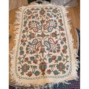 Vintage Kashmir India Rug from Estate 3' X 2' Mill Yarn 50% Wool Special Quality